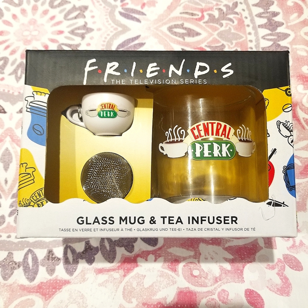 Friends The TV Series Sitcom Coffee Tea Infuser Glass Mug Central Perk Gift NWT